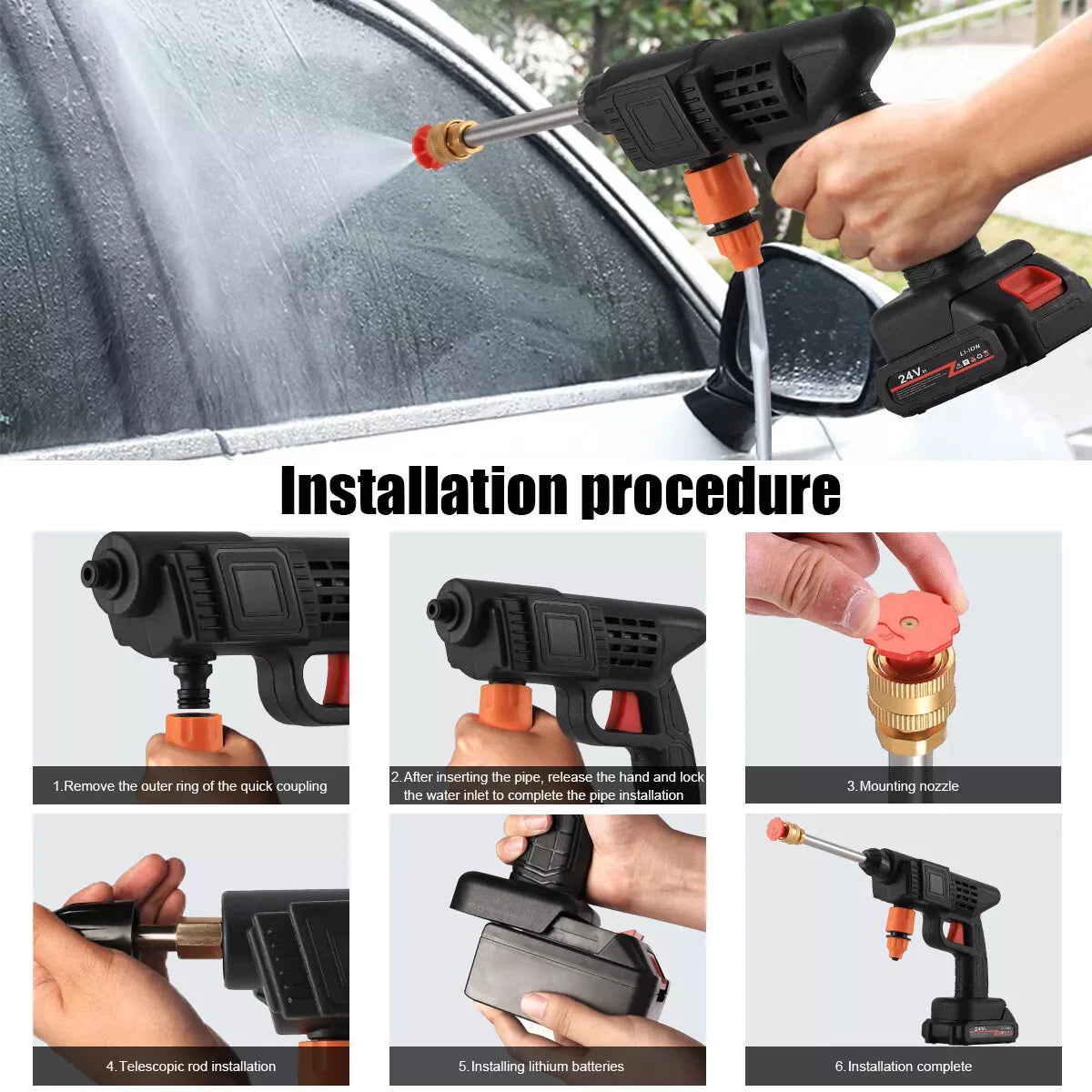 Portable Cordless Electric High Pressure Water Spray Gun Car Washer Cleaner Tool